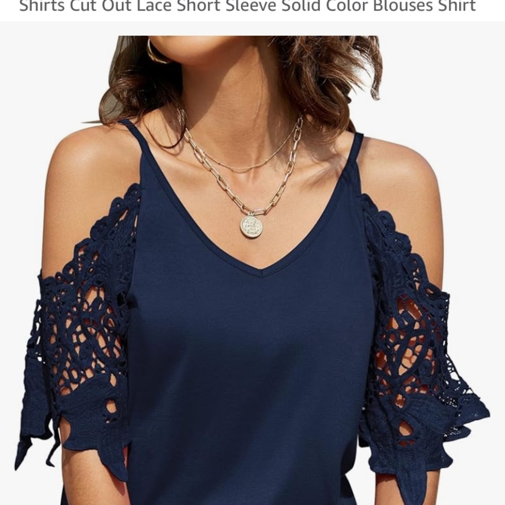 Elegant Navy Lace Cold Shoulder Blouse